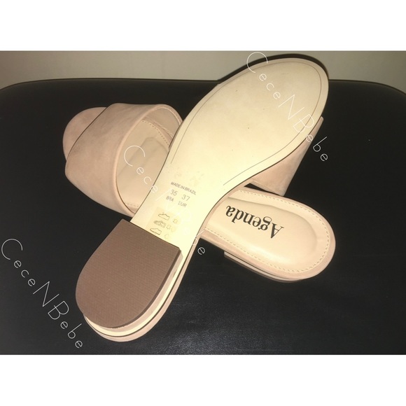 ❤️EU 37 - Block Heel Leather Nubuck Slide Mule AGENDA Sandals - Beige - BNIB - Picture 2 of 12